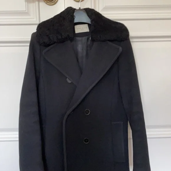 Sandro Paris Black Wool Blend Pea Coat Size 36 - Picture 2 of 4